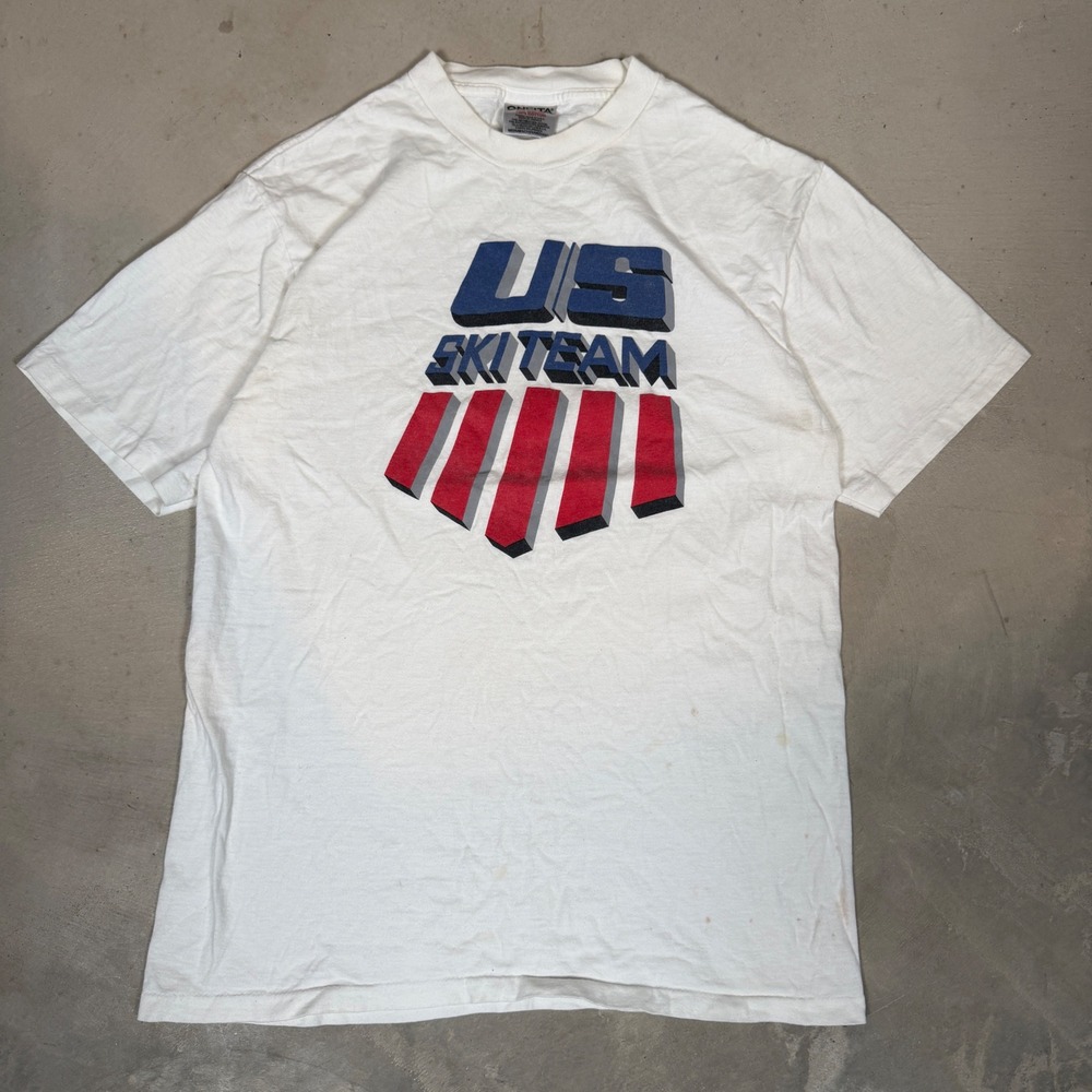 Vintage Oneita US Ski Team Graphic T-Shirt White Mens Medium Made in USA 90s